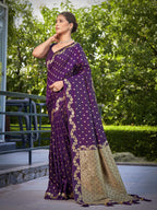 MANOHARI Banarasi Silk Blend Jacquard Work Saree - Purple | Grocsy
