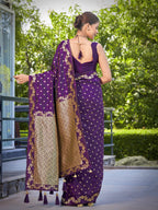 MANOHARI Banarasi Silk Blend Jacquard Work Saree - Purple | Grocsy