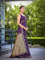 MANOHARI Banarasi Silk Blend Jacquard Work Saree - Purple | Grocsy