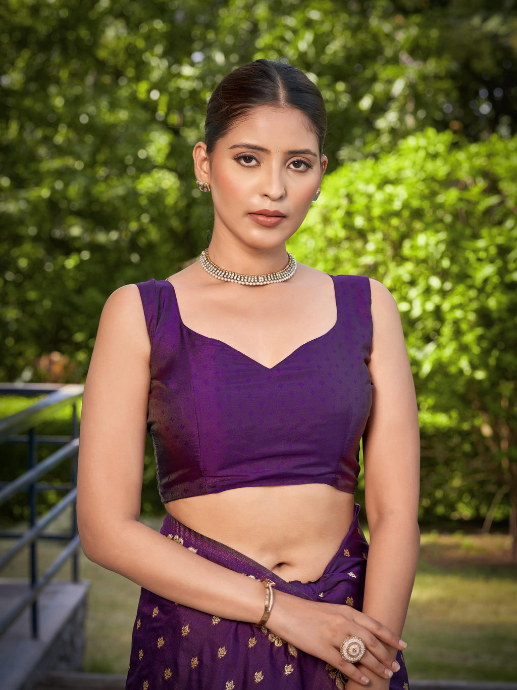 MANOHARI Banarasi Silk Blend Jacquard Work Saree - Purple | Grocsy