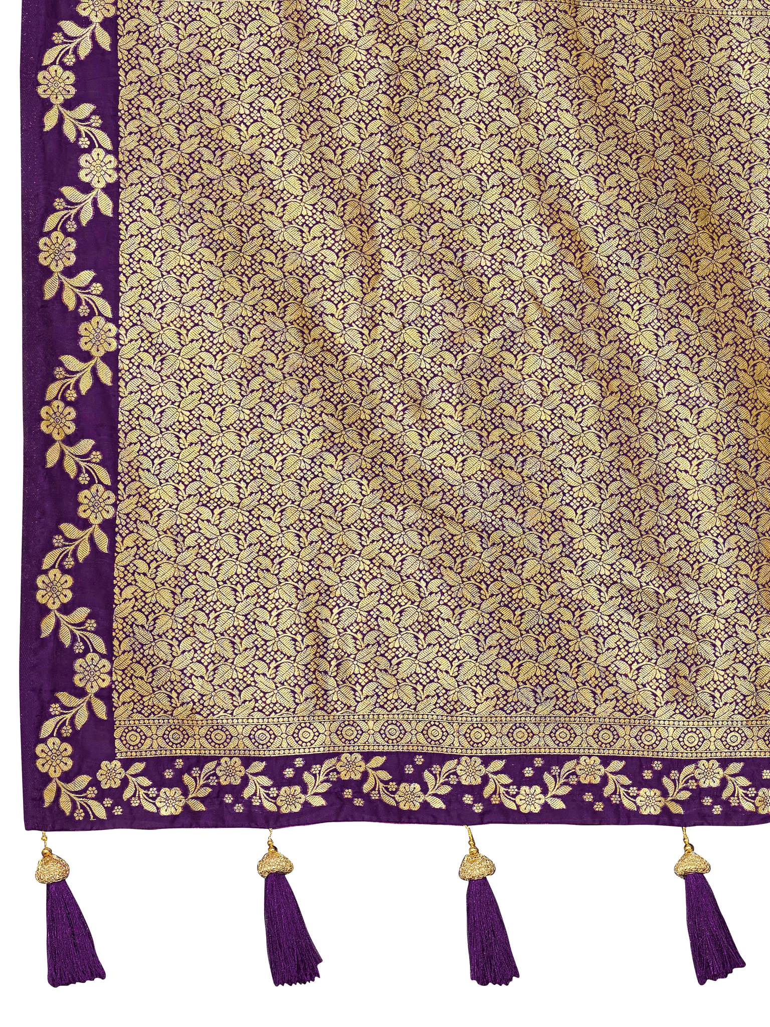 MANOHARI Banarasi Silk Blend Jacquard Work Saree - Purple | Grocsy