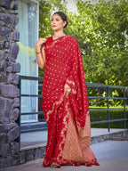 MANOHARI Banarasi Silk Blend Jacquard Work Saree - Red | Grocsy
