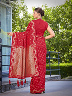 MANOHARI Banarasi Silk Blend Jacquard Work Saree - Red | Grocsy