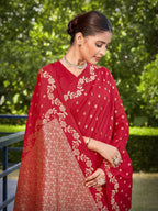 MANOHARI Banarasi Silk Blend Jacquard Work Saree - Red | Grocsy