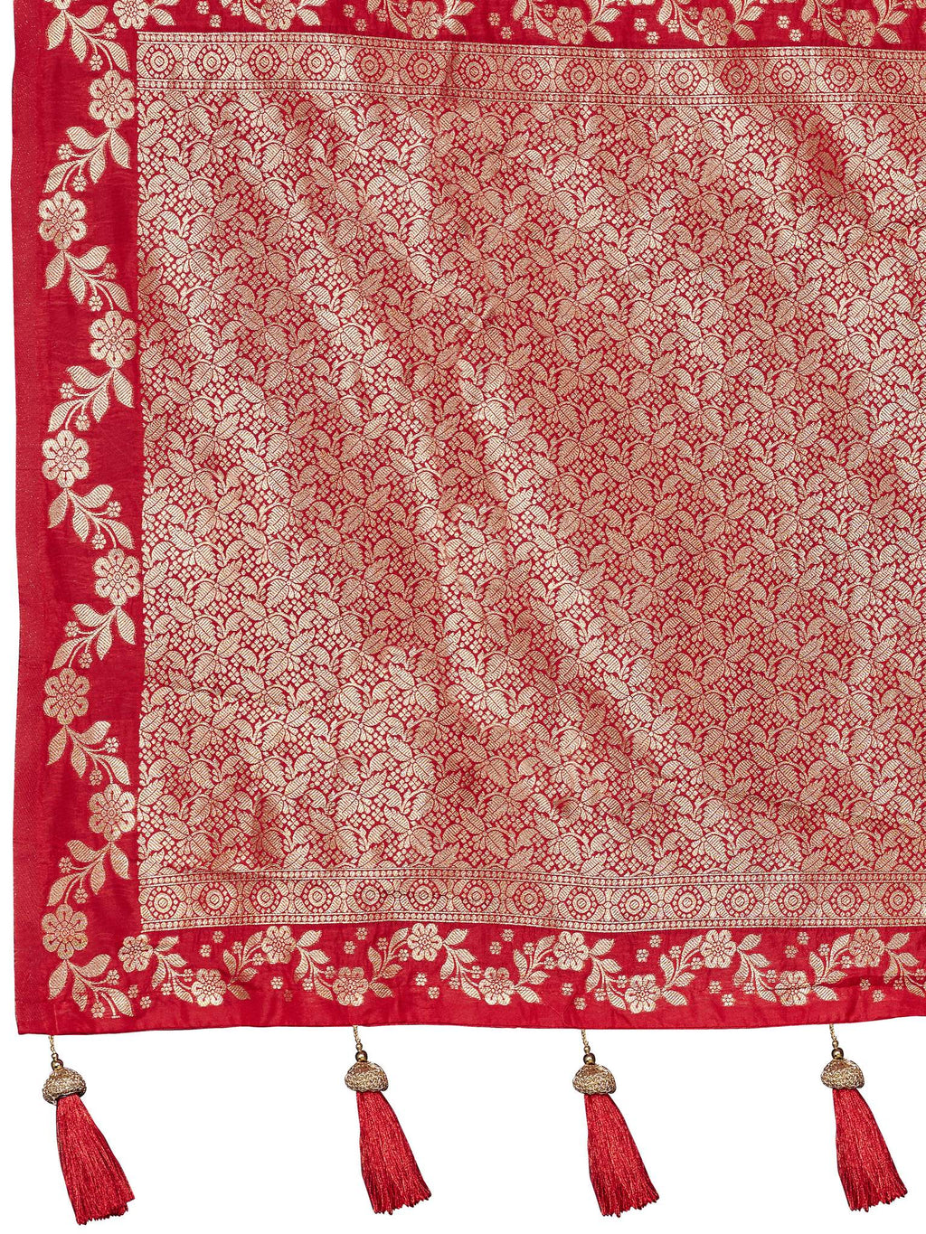 MANOHARI Banarasi Silk Blend Jacquard Work Saree - Red | Grocsy