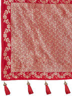 MANOHARI Banarasi Silk Blend Jacquard Work Saree - Red | Grocsy