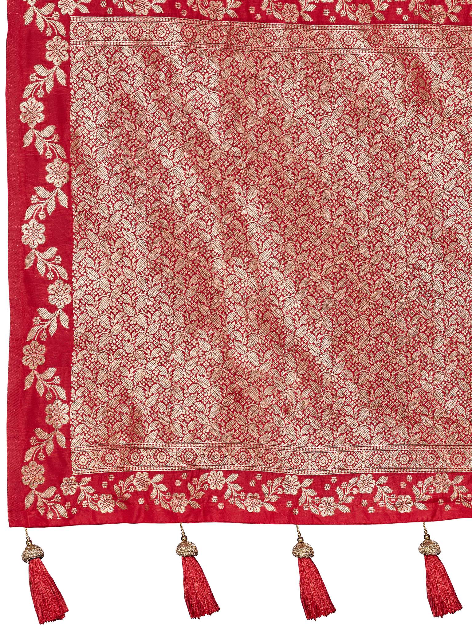 MANOHARI Banarasi Silk Blend Jacquard Work Saree - Red | Grocsy