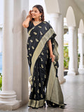 MANOHARI Banarasi Silk Blend Jacquard Work Saree - Black | Grocsy