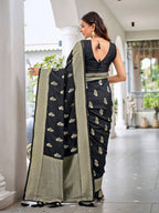 MANOHARI Banarasi Silk Blend Jacquard Work Saree - Black | Grocsy