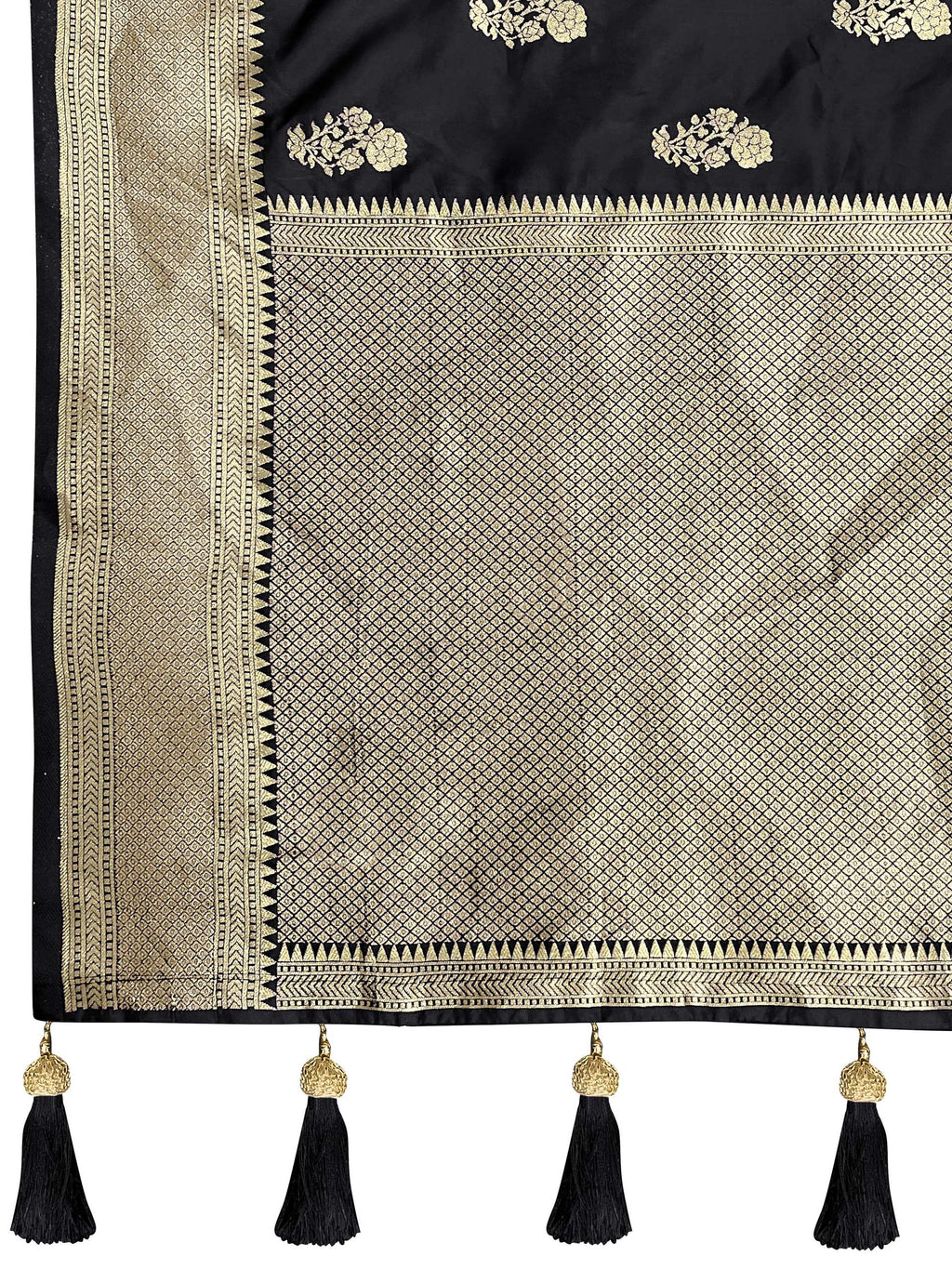 MANOHARI Banarasi Silk Blend Jacquard Work Saree - Black | Grocsy
