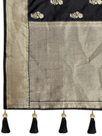 MANOHARI Banarasi Silk Blend Jacquard Work Saree - Black | Grocsy