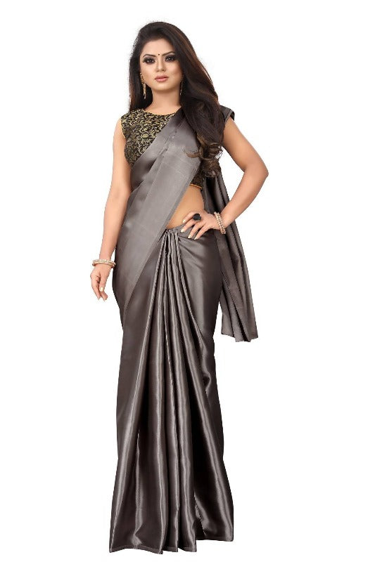 Vamika Grey Satin Designer Saree (PAVITRA GREY) | Grocsy