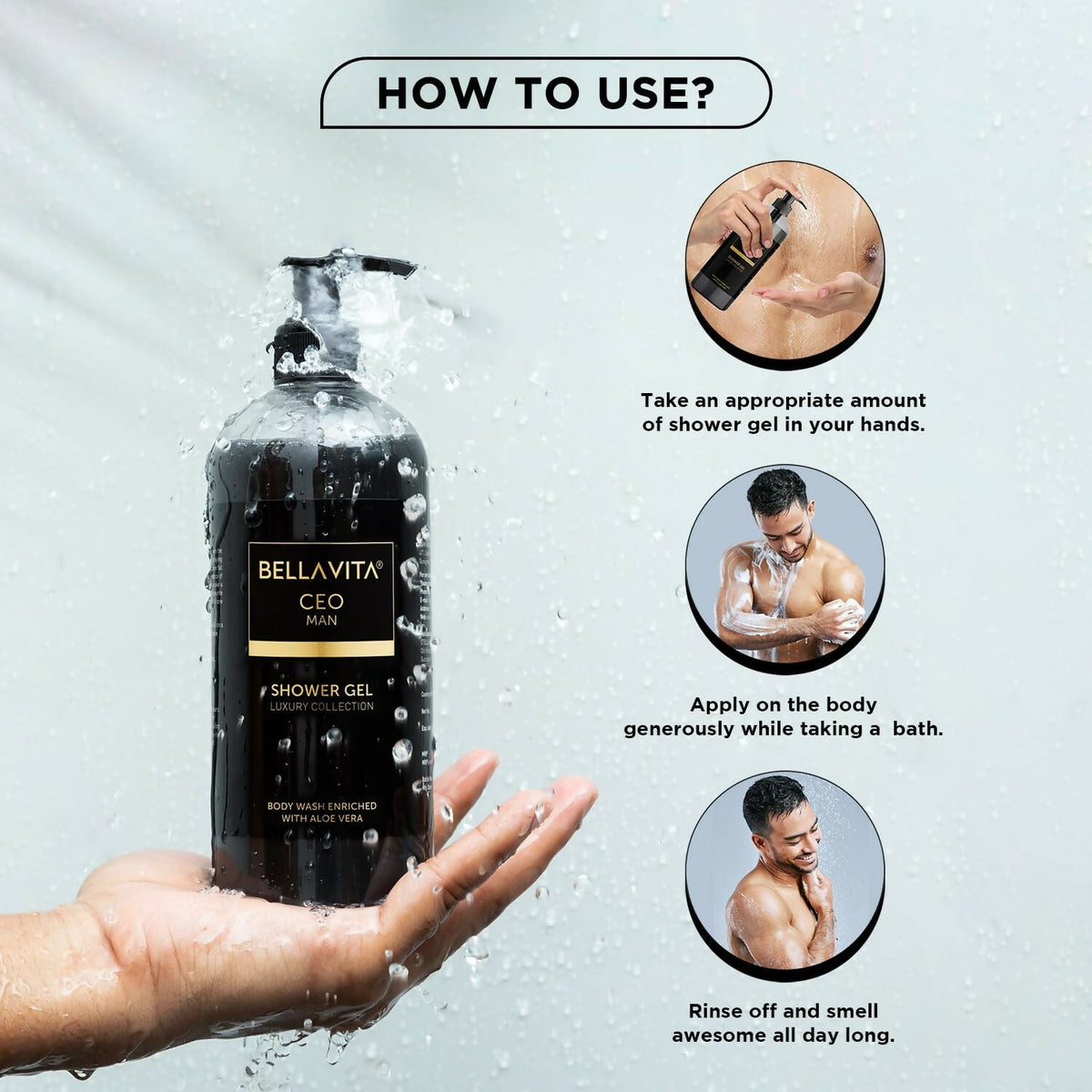 Bella Vita Luxury CEO MAN Shower Gel For Deep Cleansing, Hydrating & Moisturising Skin with Aloe Vera & Charcoal Powder | Grocsy
