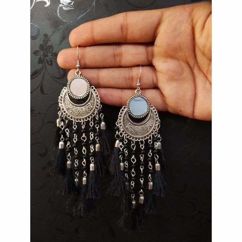 MS Fashion India Oxidized Silver Half Moon Style Earrings With Silk Threads | Grocsy