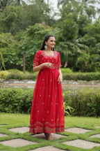 Joban Fashion Red Georgette Sequence Embroidery Work Gown | Grocsy