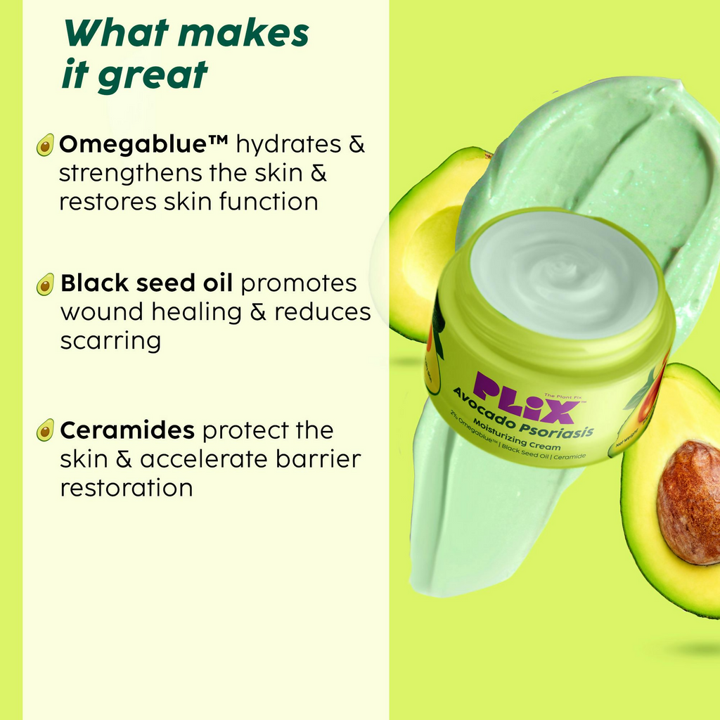 PLIX The Plant Fix Avocado Psoriasis Moisturizing Cream with 2% Omegablue For Dry & Flaky Skin | Grocsy