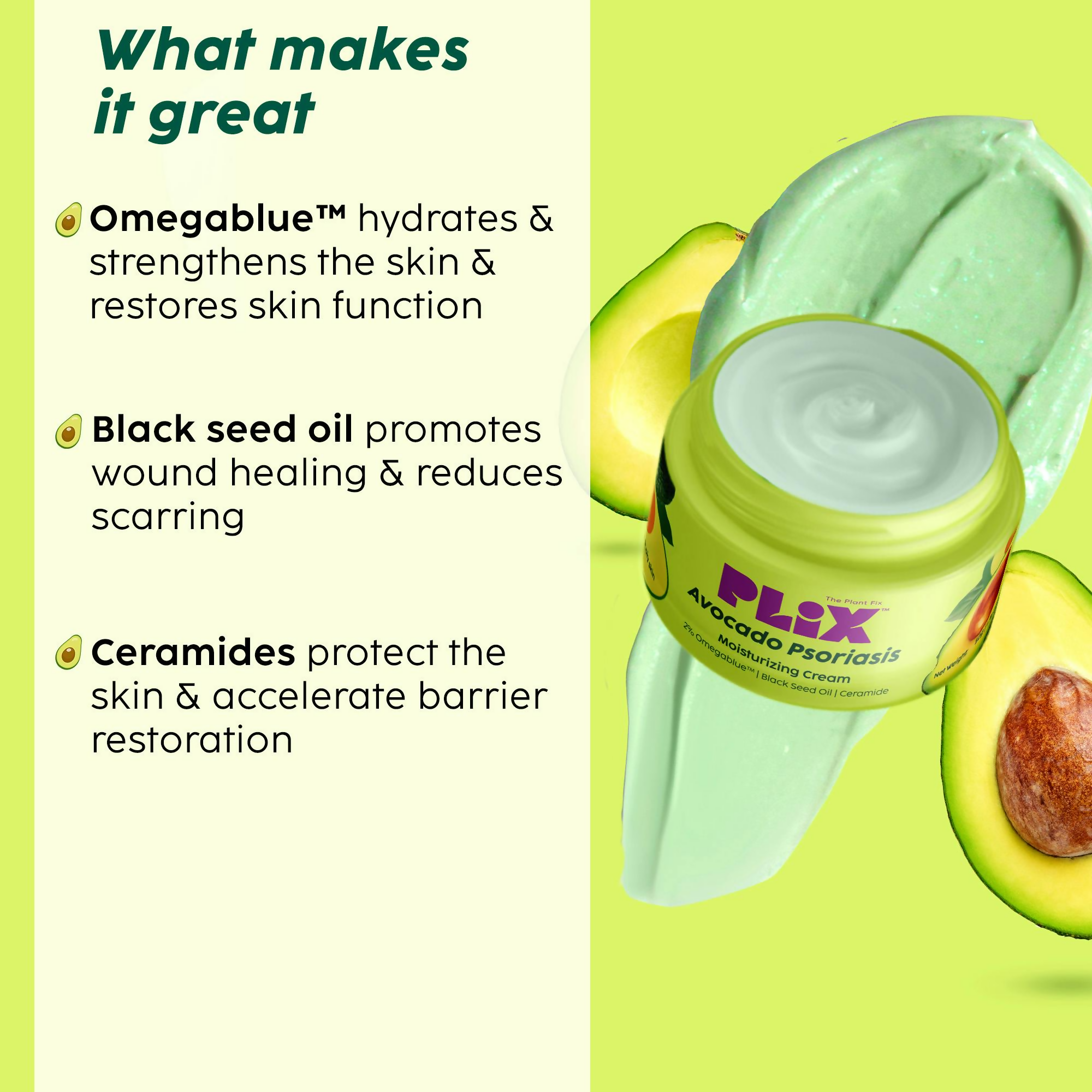 PLIX The Plant Fix Avocado Psoriasis Moisturizing Cream with 2% Omegablue For Dry & Flaky Skin | Grocsy