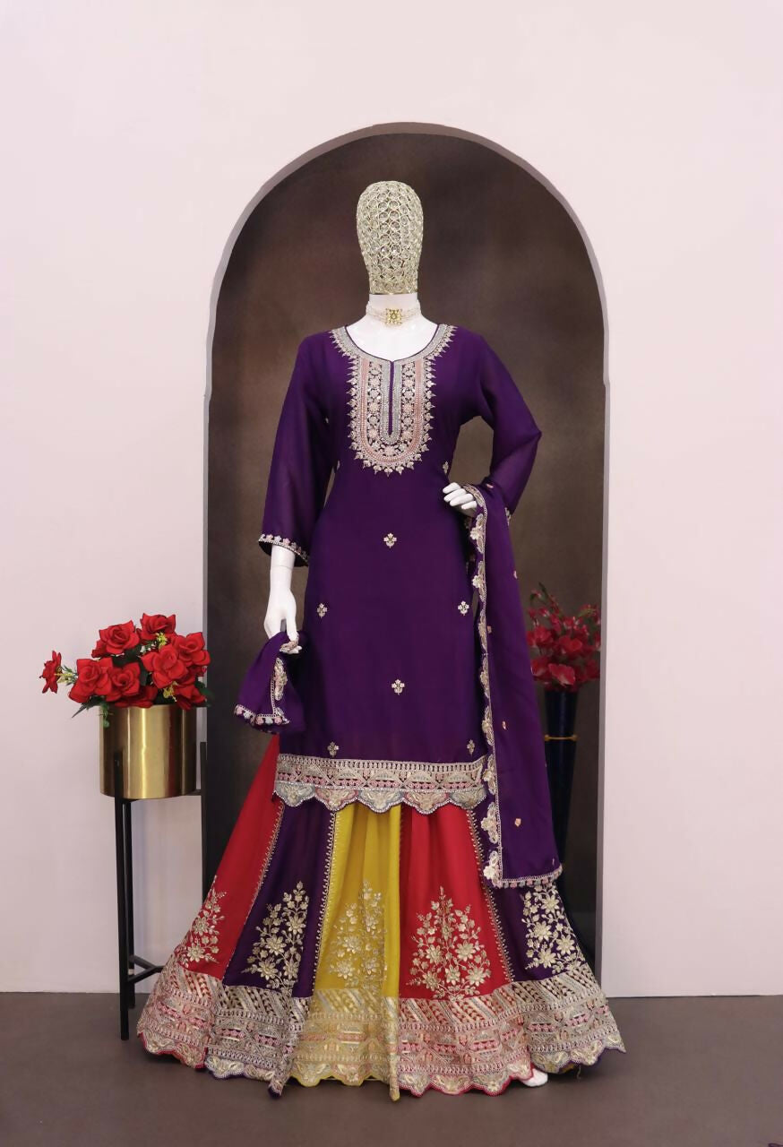 Anaita Violet Heavy Chinon Stitched Suit with Embroidery & Sequence Work | Grocsy
