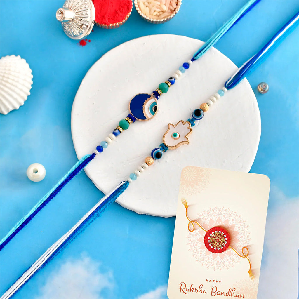 trueBrowns X Voylla Pack Of 2 Evil Eye Hamsa Charms Men's Rakhis | Grocsy