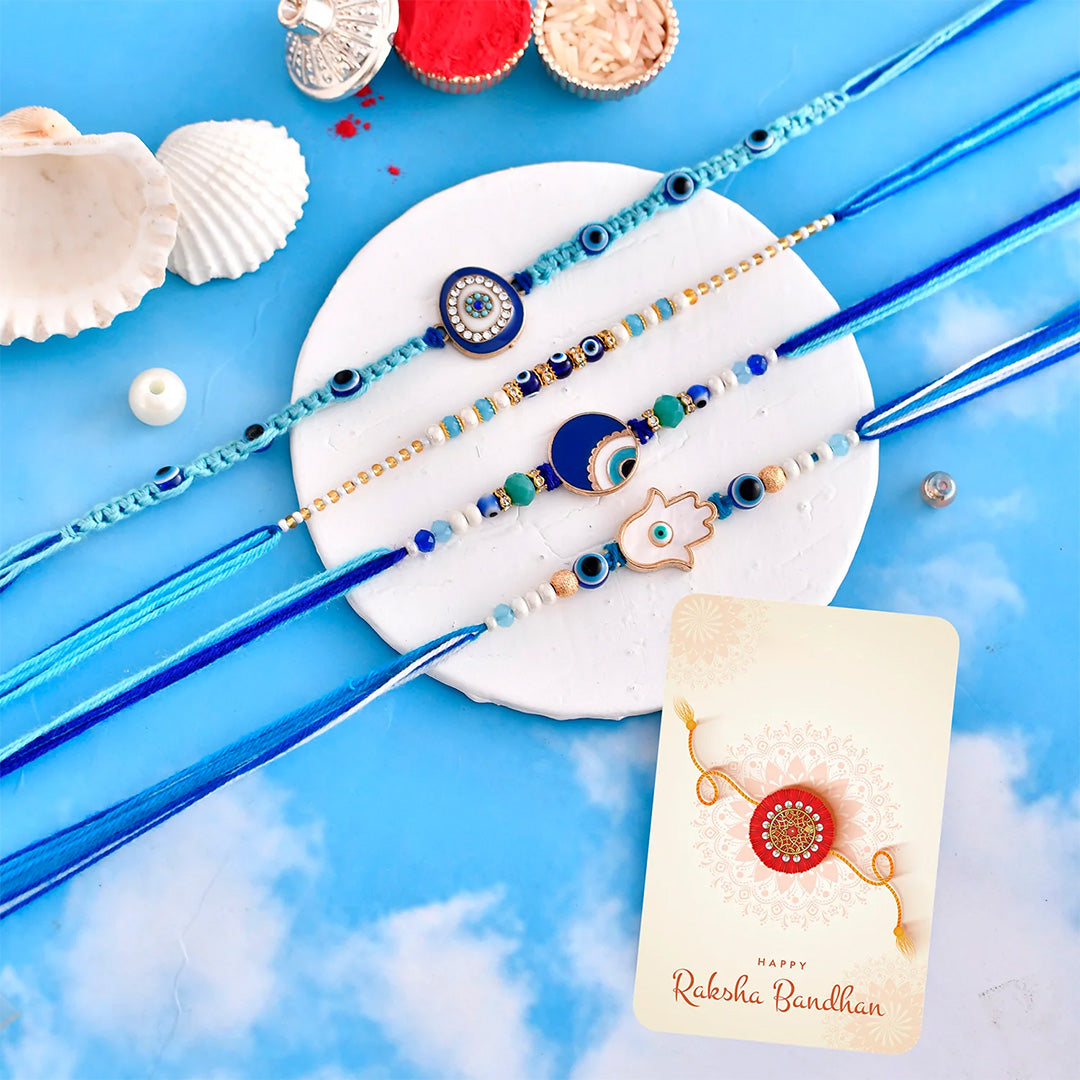 trueBrowns X Voylla Pack Of 4 Evil Eye Charms Men's Rakhis | Grocsy