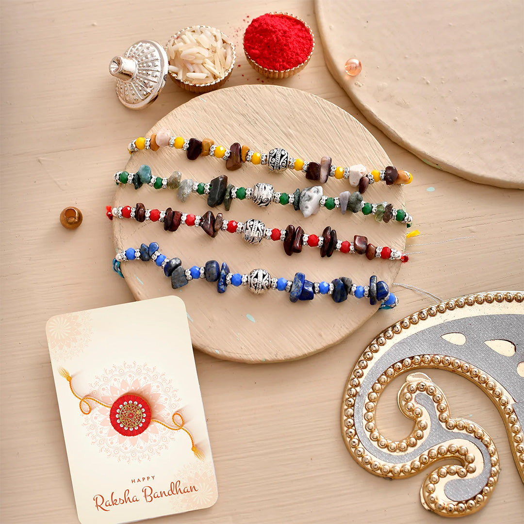 trueBrowns X Voylla Pack Of 4 Men's Beaded Colourful Rakhis | Grocsy