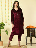 Myshka Women's Magenta Velvet Kurta With Trousers Party Sets | Grocsy