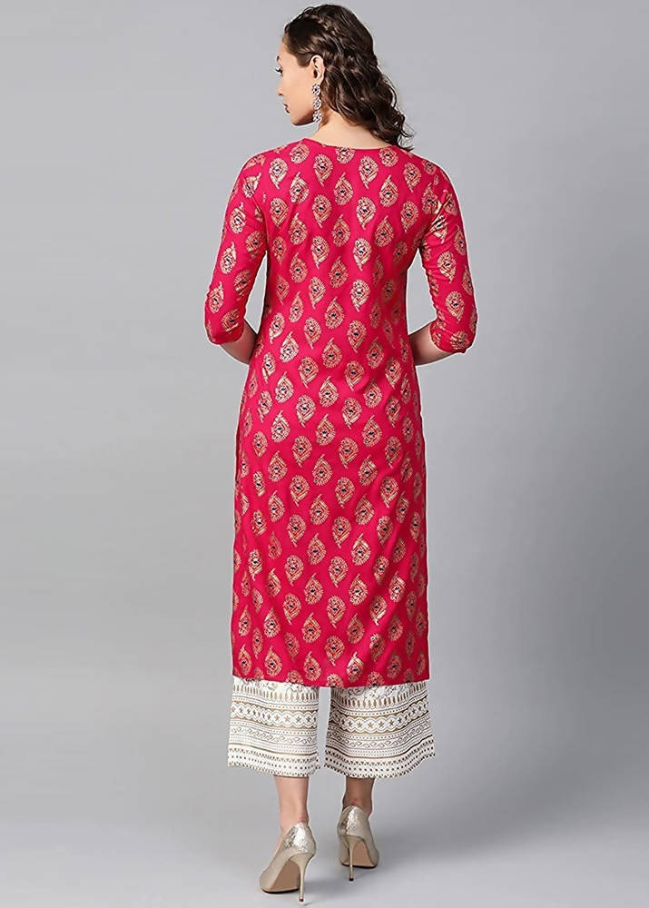 Vamika Pink Printed Rayon Party And Casual Wear Kurta Set | Grocsy