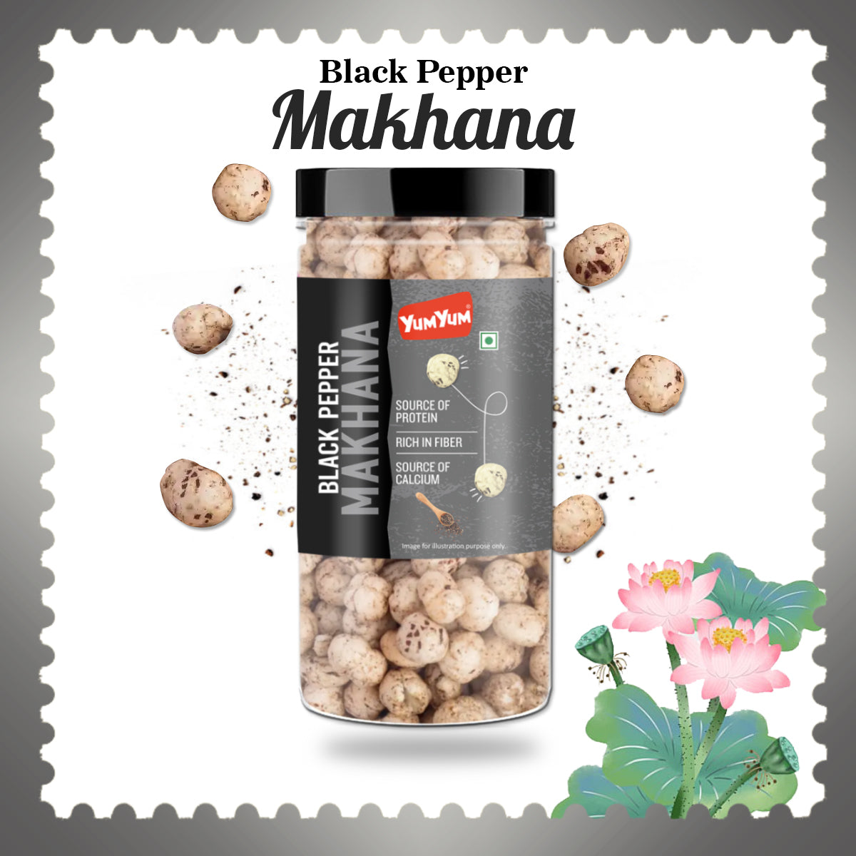 Yum Yum Black Pepper Makhana Jar | Grocsy