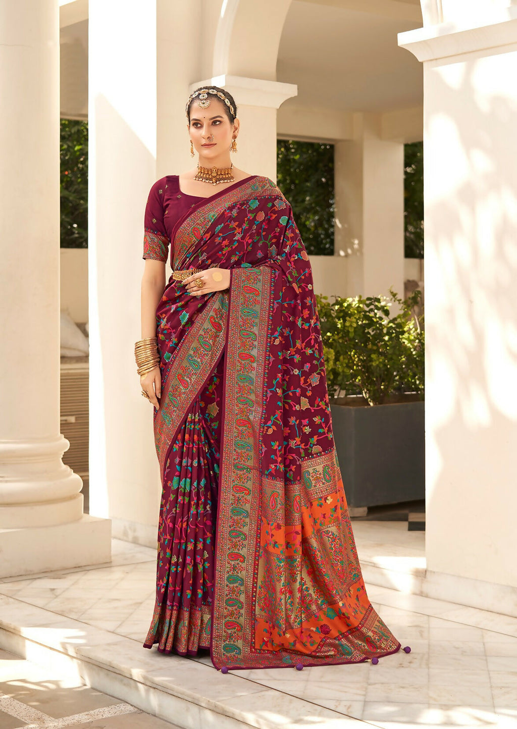 Joban Fashion Faux Chiffon Light Weight SareeMaroon Colored With Zari Border Saree | Grocsy