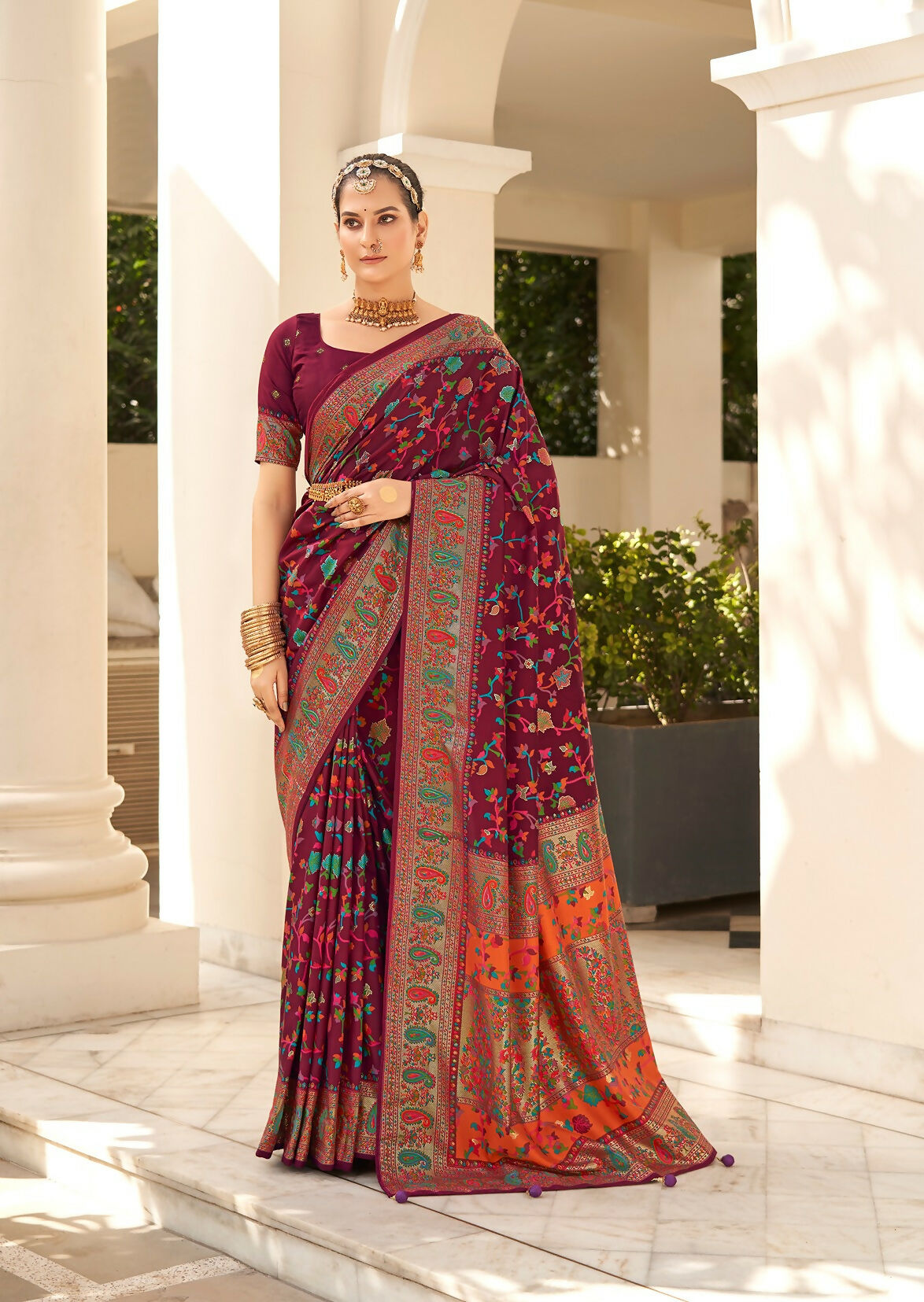 Joban Fashion Faux Chiffon Light Weight SareeMaroon Colored With Zari Border Saree | Grocsy
