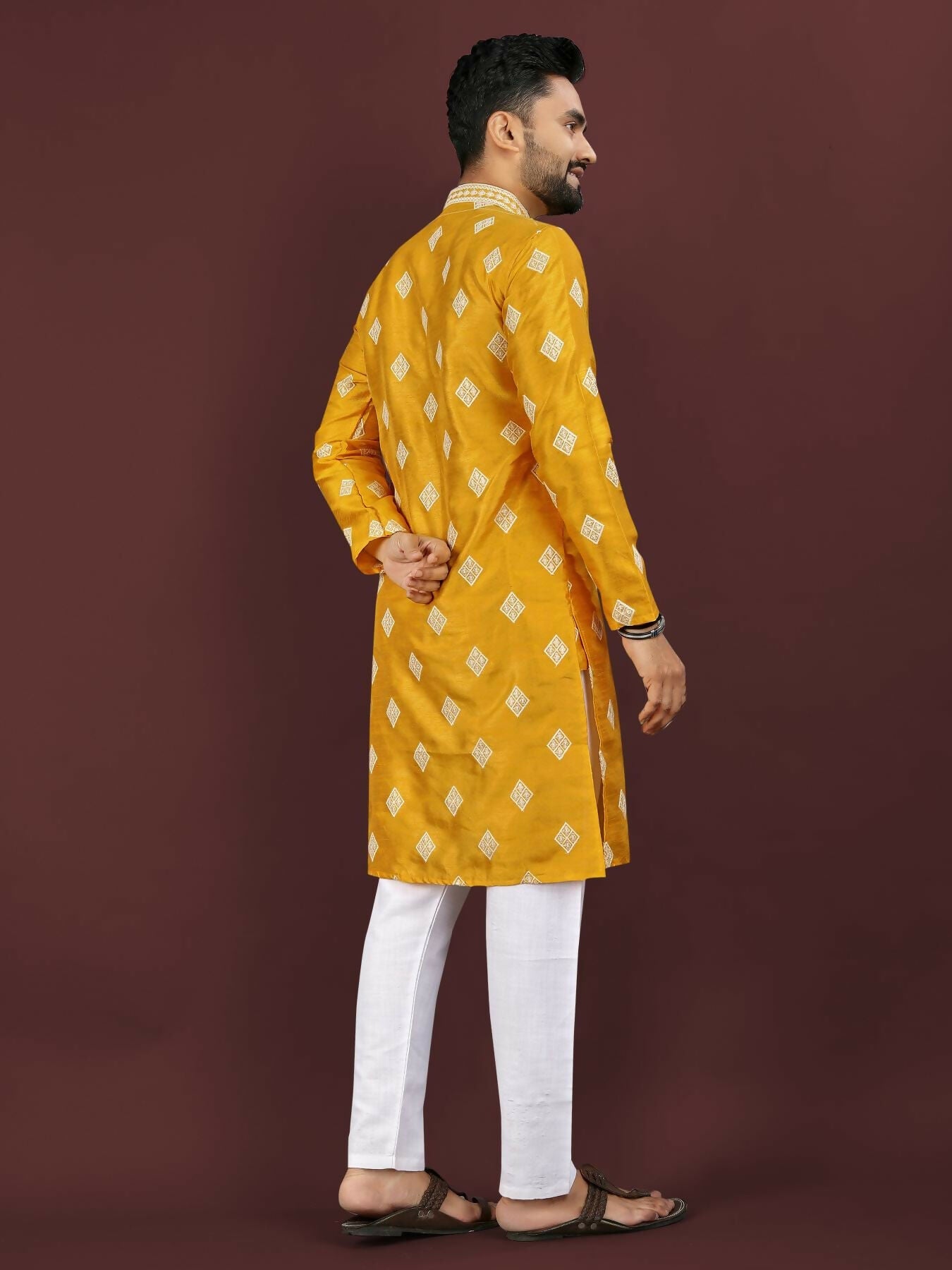 Anaita Yellow Embroidered Silk Straight Kurta | Grocsy