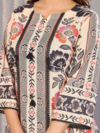 Joban Fashion Women Cream Linen Printed Stitched Kurta Set | Grocsy