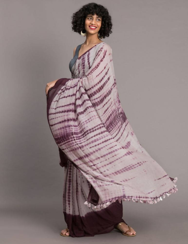 Suta Mauve Burgundy Tie and Dye Saree | Grocsy