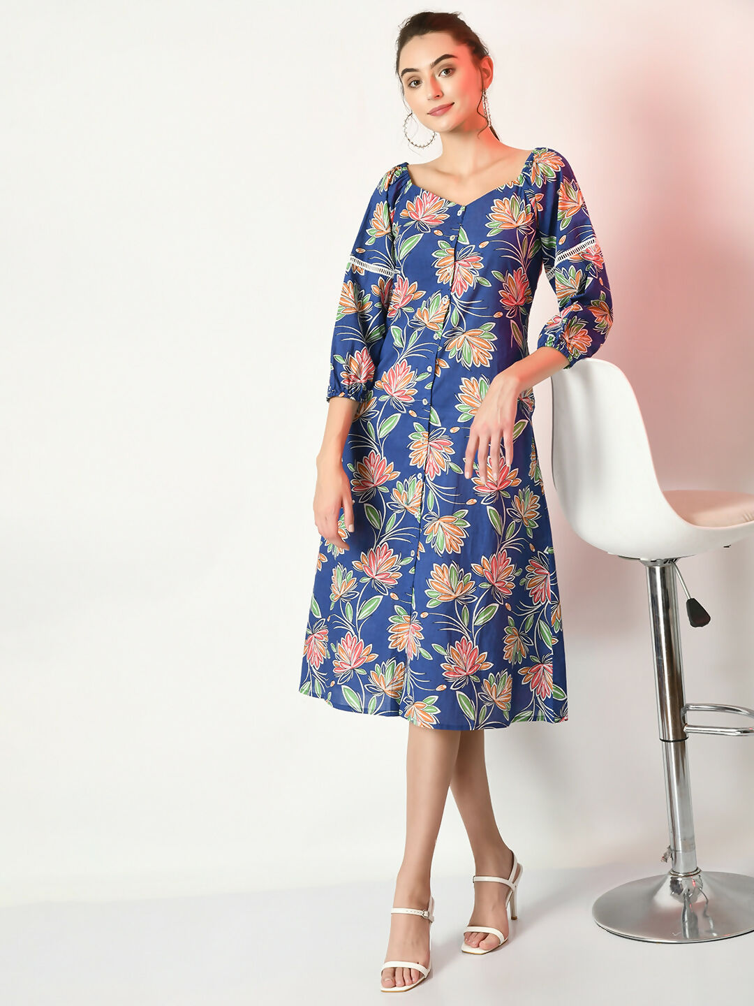 Myshka Women's Blue Printed Dress | Grocsy