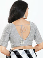 Joban Fashion Silver Silk Padded Blouse With V Neck Elbow Sleeves | Grocsy