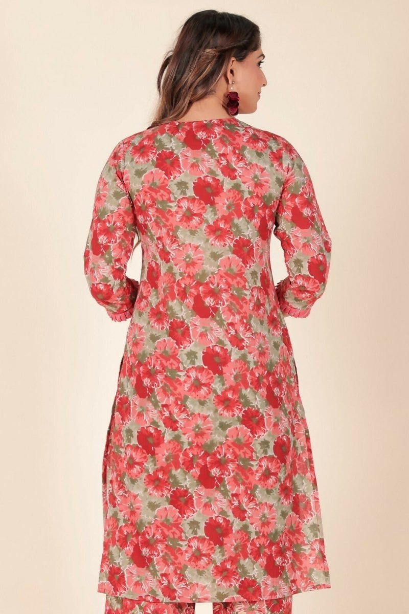 Aramya Red Soft Cotton Floral Panelled Kurta for Women | Grocsy
