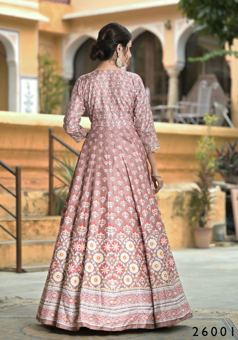 Wedding Designer PaleMauve Soft Dola Silk Anarkali suit with Dupatta - Samanta | Grocsy