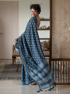 Suta Navy Blue Woven Design Pure Cotton Saree | Grocsy