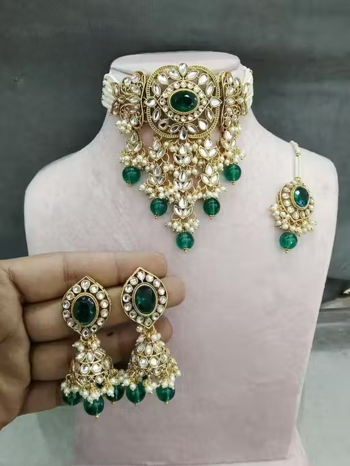 Jewel City Traditional Kundan Beaded Necklace Set for Women Gold-Plated Bridal Choker with Earrings & Tikka Ethnic Indian Jewelry | Grocsy