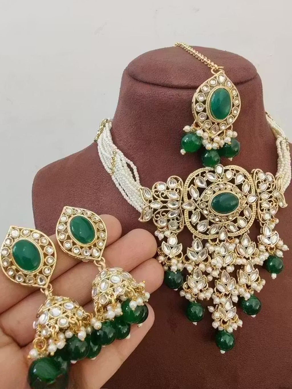Jewel City Traditional Kundan Beaded Necklace Set for Women Gold-Plated Bridal Choker with Earrings & Tikka Ethnic Indian Jewelry | Grocsy