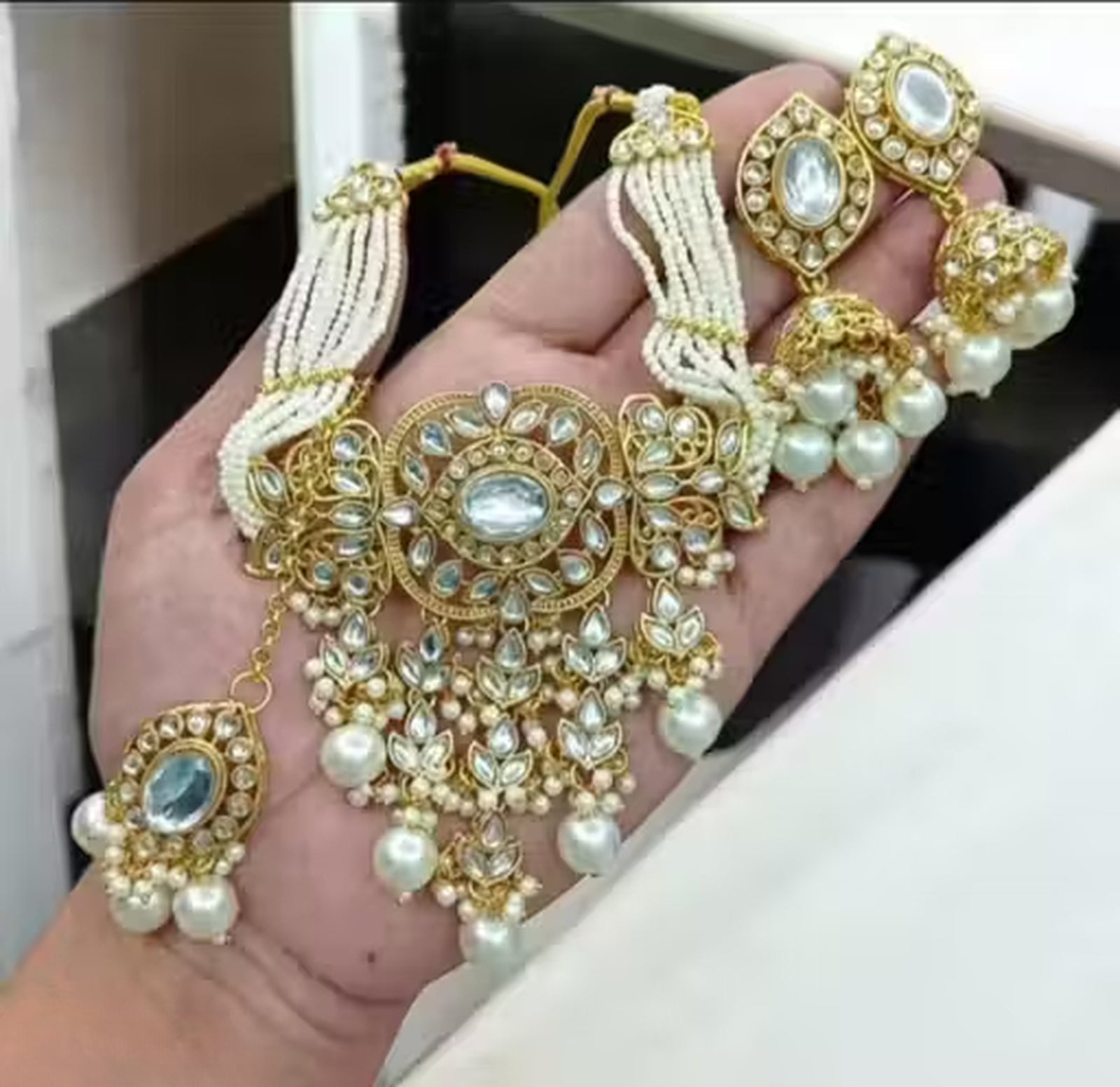 Jewel City Traditional Kundan Beaded Necklace Set for Women Gold-Plated Bridal Choker with Earrings & Tikka Ethnic Indian Jewelry | Grocsy
