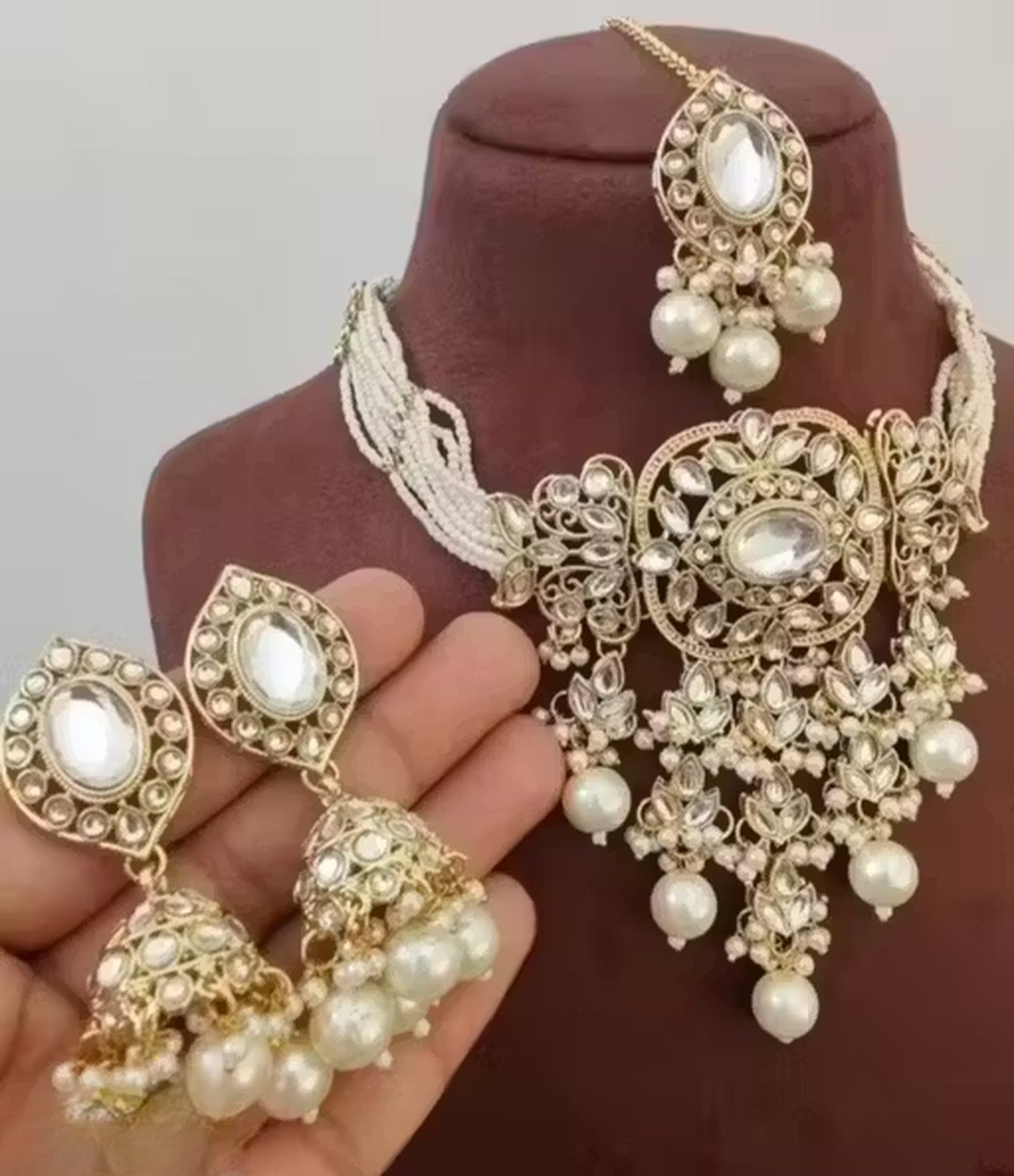 Jewel City Traditional Kundan Beaded Necklace Set for Women Gold-Plated Bridal Choker with Earrings & Tikka Ethnic Indian Jewelry | Grocsy