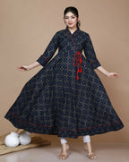 Miravan Women's Abstract Print Ankle Length Angrakha Style Kurta | Grocsy
