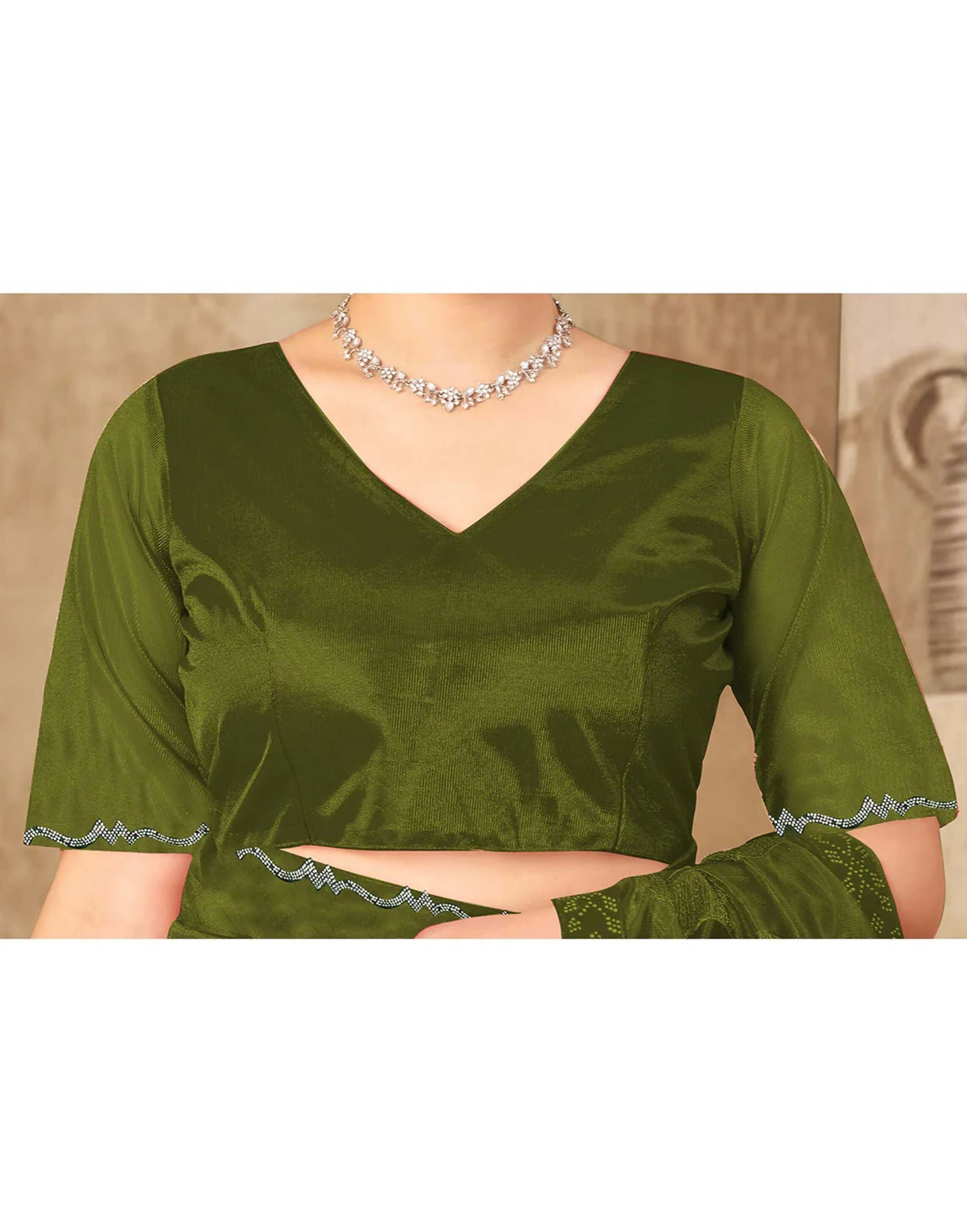 Joban Fashion Olive Green & Golden Silk Blend Embroidery Saree | Grocsy