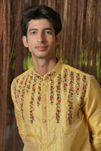 Gold Machine Kanjivaram Embroidered Pattu Set by Hilo Design | Grocsy