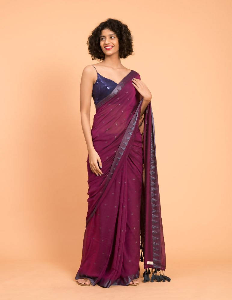 Suta Purple Grey Woven Design Saree With Tasseled Pallu | Grocsy