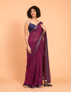 Suta Purple Grey Woven Design Saree With Tasseled Pallu | Grocsy