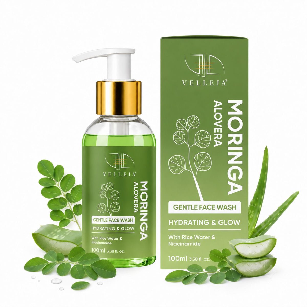 Velleja Moringa Aloevera Face Wash| Skin Brightening & Hydrating Ayurvedic Gentle Face Wash | Grocsy
