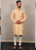 Prazu Fashion Beige Soft Silk With Heavy Neck Design Kurta | Grocsy