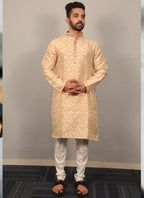 Prazu Fashion Beige Soft Silk With Heavy Neck Design Kurta | Grocsy
